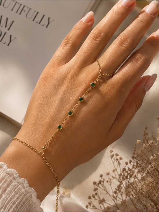 Anthropologie Jewelry - Ring Hand Chain Adjustable Bracelet 18K Gold Plated Stainless Steel Waterproof